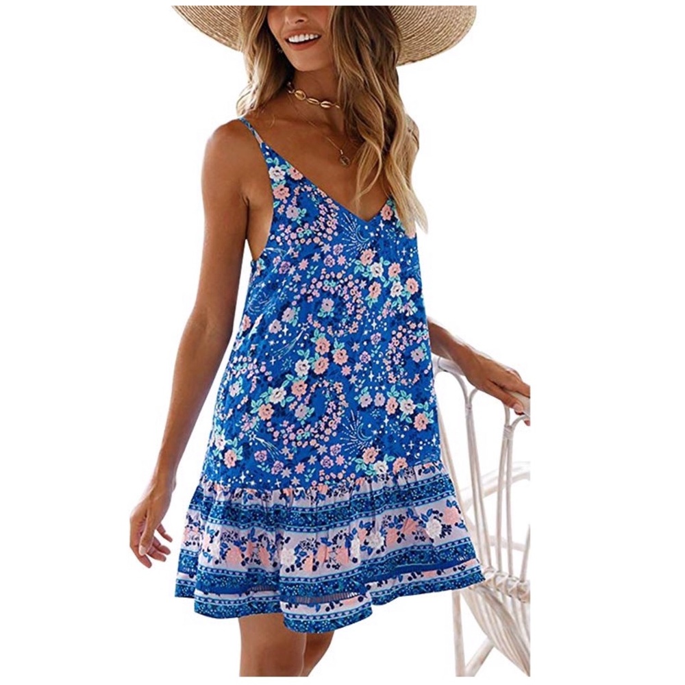 🦋HP/Spaghetti Floral Printed Ruffles Mini Dresses - Picture 6 of 8